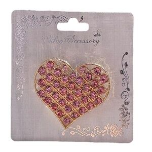 5/$25 Chloe Accessory Pink & Gold Crystal Heart Pin Brooch